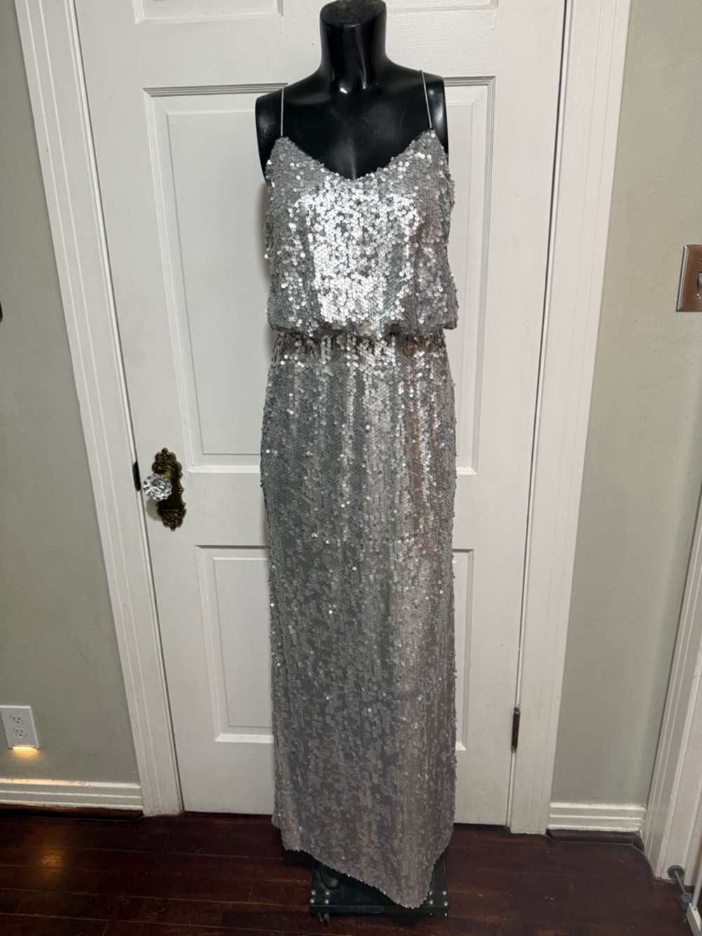 Silver Sequin Long Prom Homecoming Pageant Formal Size 4